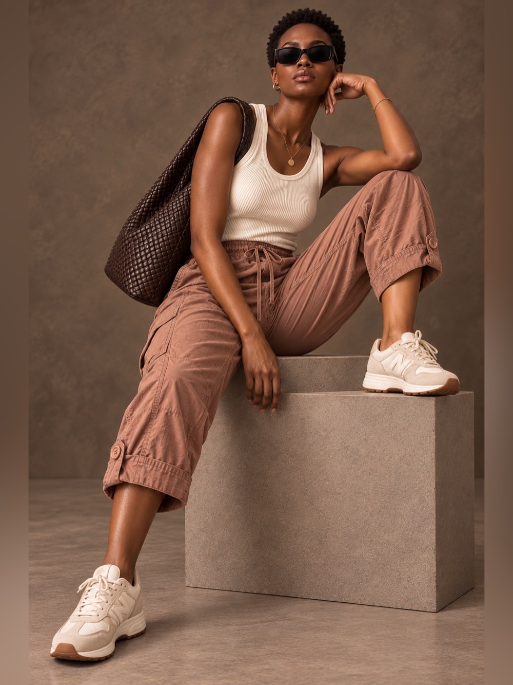 Berkley Jensen Women’s XL Brown Cargo Utility Pants Elastic Waist Drawstring